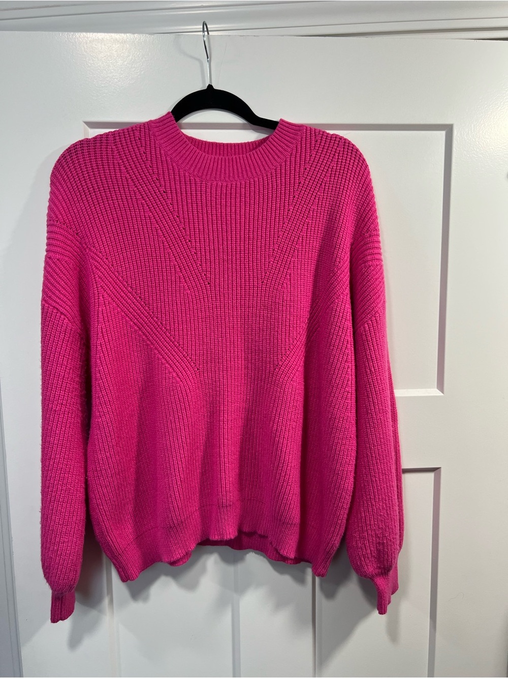 Cowl-Style Ribbed Sweater in Hot Pink